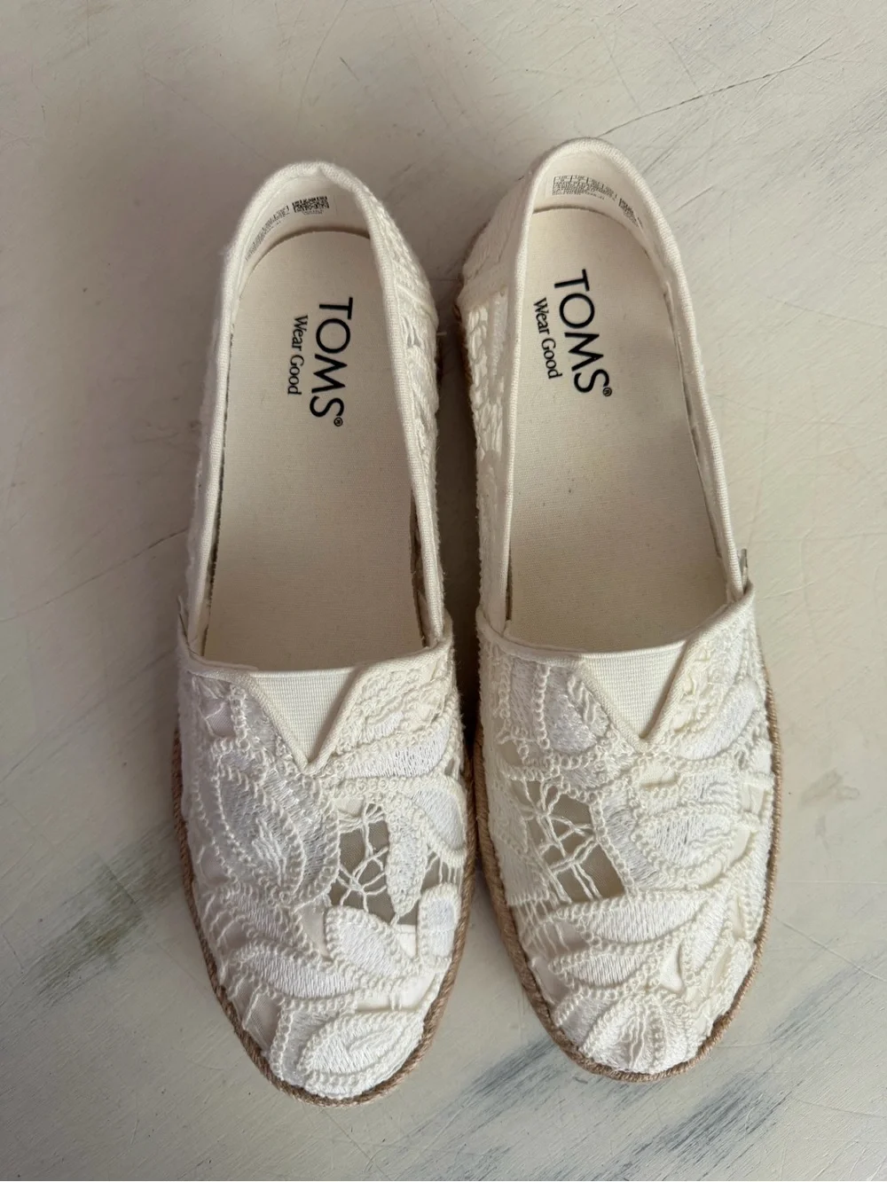 TOMS White Lace Espadrille Slip-On Flats